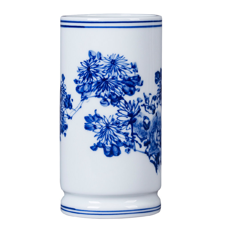 景德镇陶瓷笔筒摆件胎中国风青花瓷手绘客厅书房办公室摆件