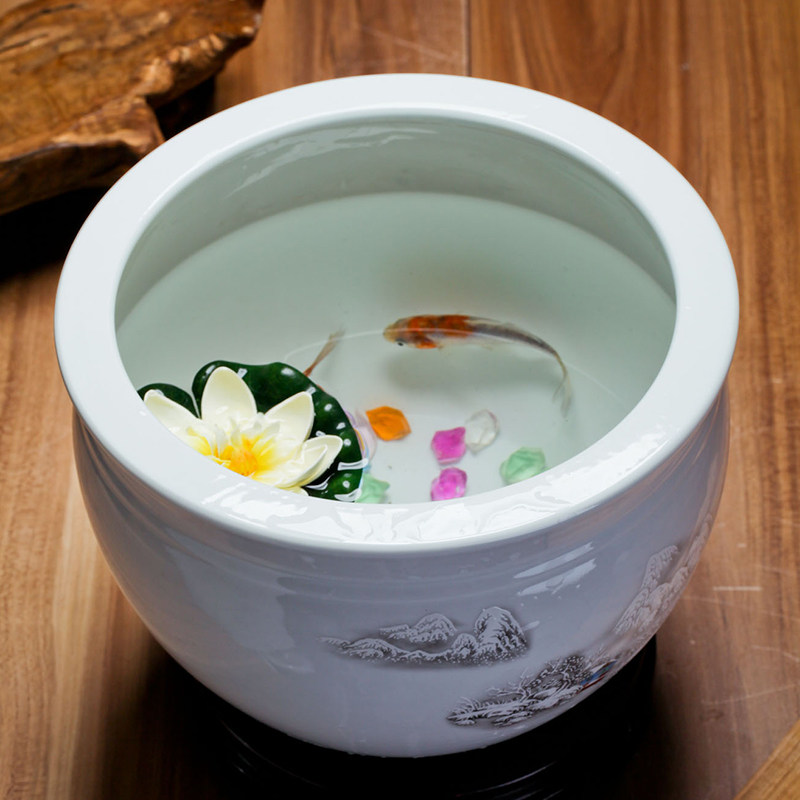 景德镇陶瓷鱼缸小型金鱼乌龟睡莲碗莲花盆养鱼家用鱼缸