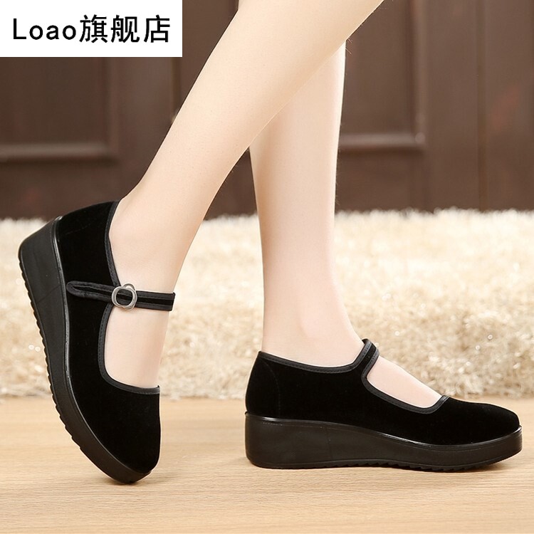 民国国风鞋女半高高跟鞋条绒绒布舞台演出舞蹈鞋乐福鞋豆豆鞋