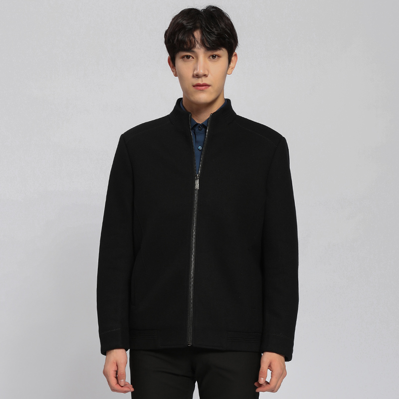 杉杉男装立领针织羊毛毛呢夹克衫黑色外套2021夹克