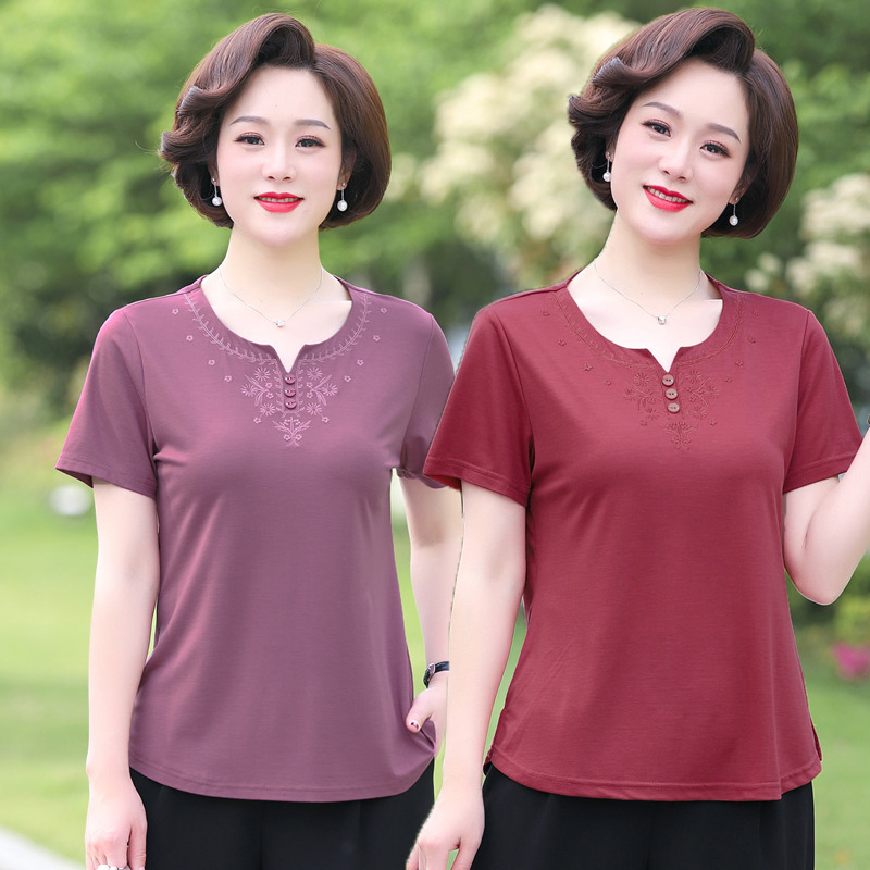 中老年胖妈妈装t恤短袖中年女装加大码套装夏装宽松洋气2020新款