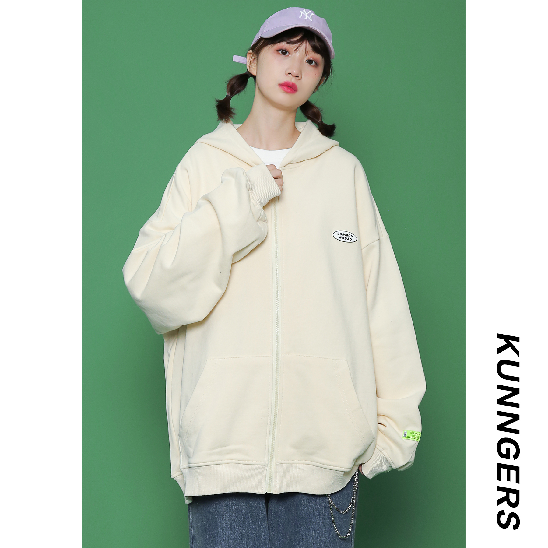 纯棉开衫连帽卫衣女宽松韩版bf原宿风2022春季新款薄款学生上衣