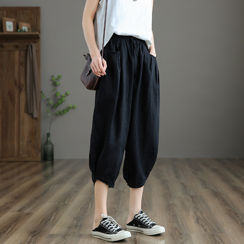 高腰显瘦薄款七分休闲棉麻裤子女士夏季新款宽松阔腿裤直筒亚麻裤