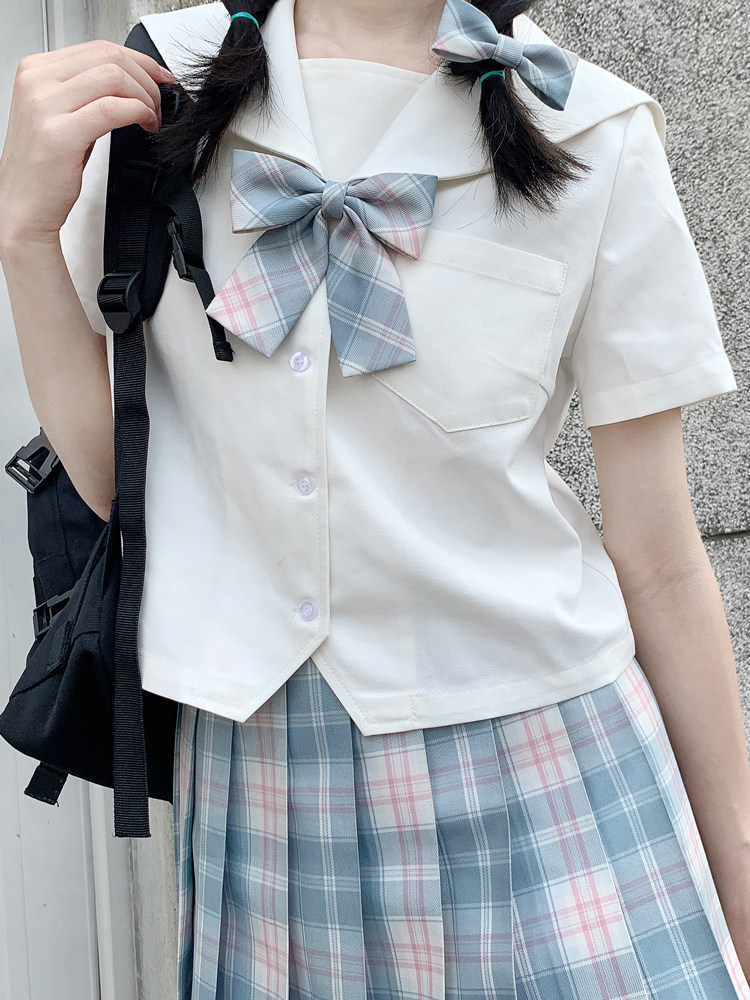 jk日系衬衣白衬衣短袖春夏制服风琴衬衫刺绣衬衫