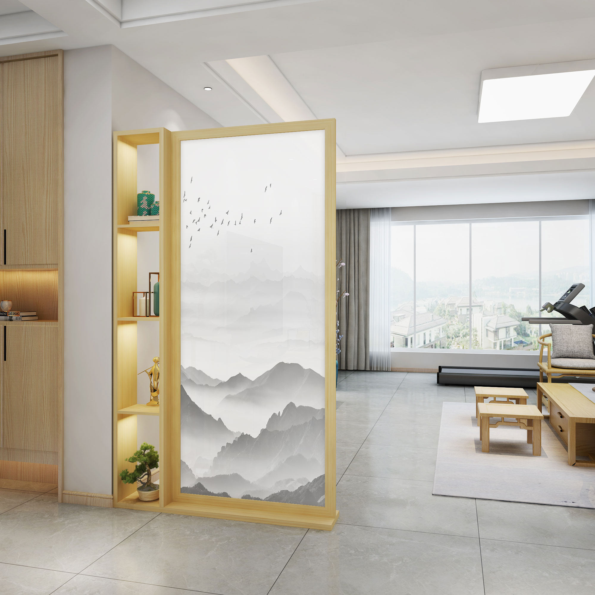 新中式屏风客厅卧室玄关入户会所酒店实木多功能座屏