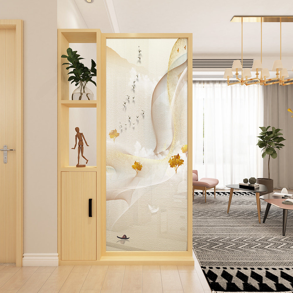 北欧屏风隔断实木置物架入户进门遮挡玄关简约座屏