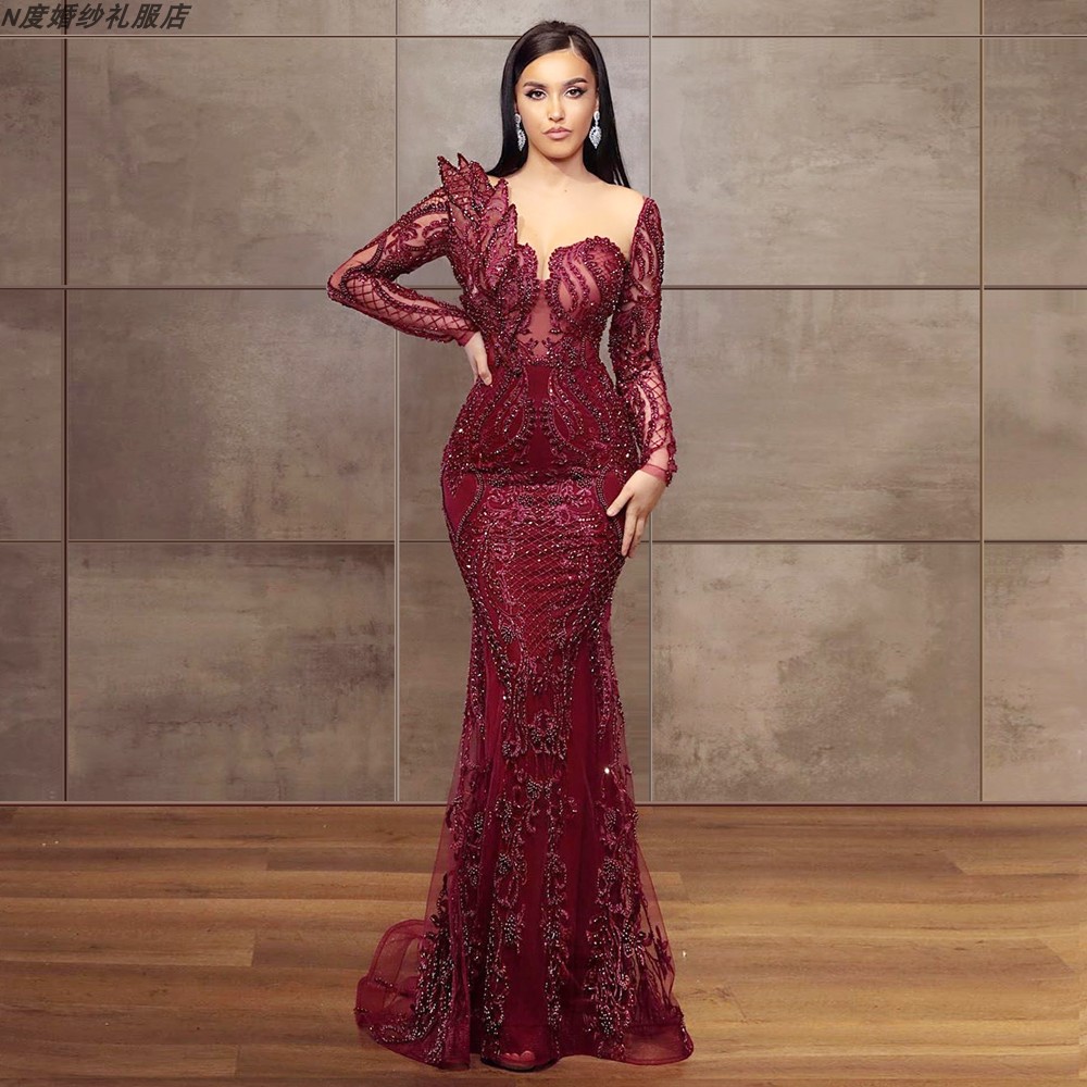 欧美欧美时时尚高级优雅红色手工长裙dress年会礼服