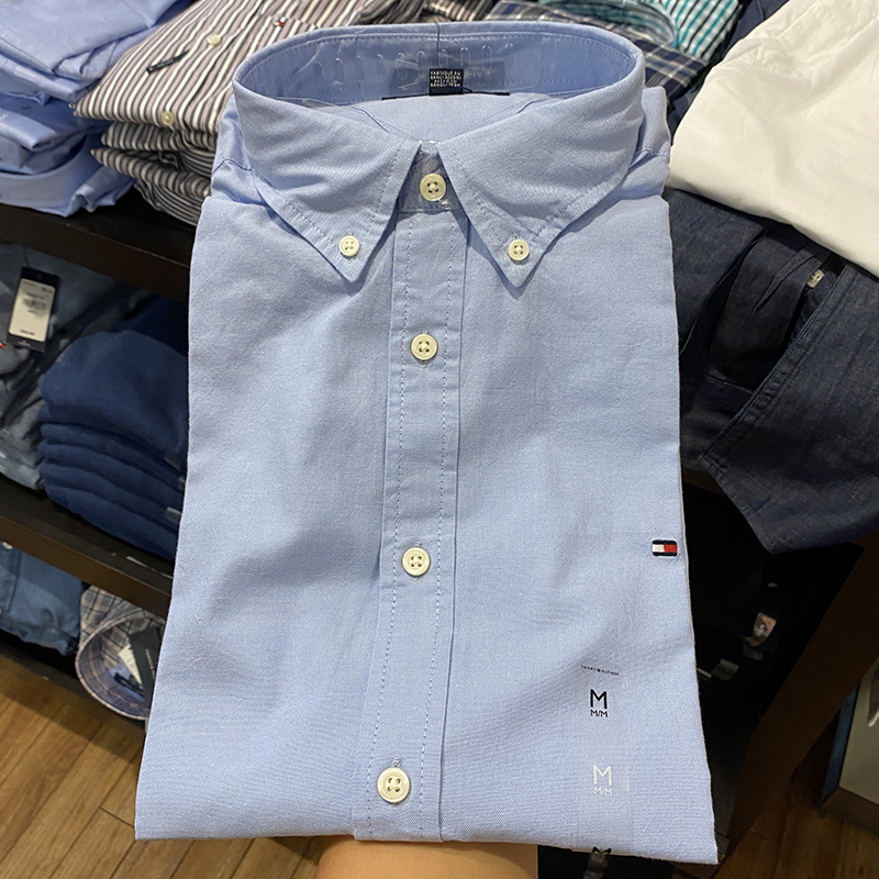 Tommy Hilfiger汤米男装商务休闲长袖衬衫棉舒纯色衬衣男格子短袖