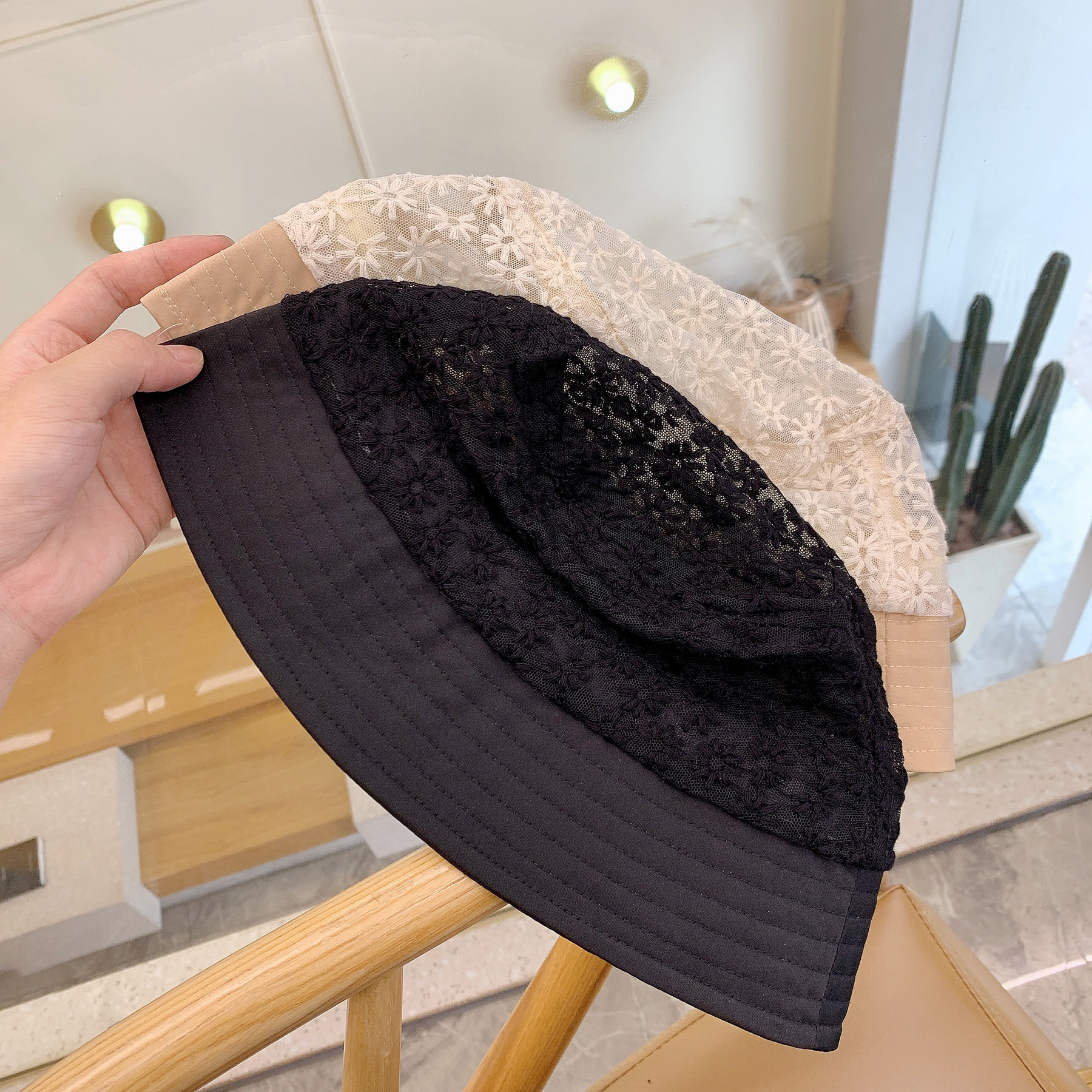 蕾丝渔夫帽女早春小帽檐薄款透气防晒盆帽夏季帽子