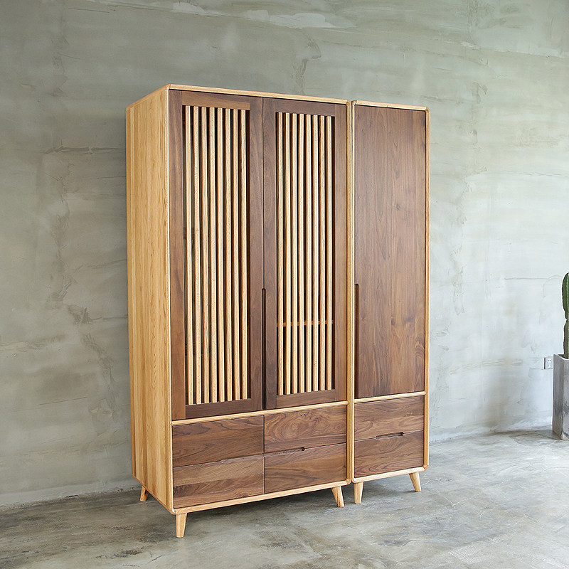 衣柜艺述居纯实木原创百叶叶门抽屉衣橱橡木衣柜