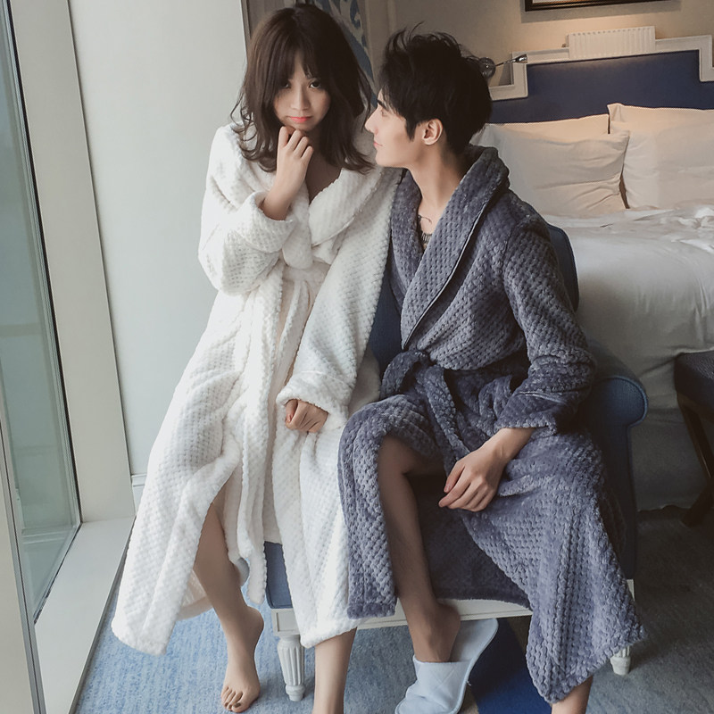 秋冬加厚珊瑚绒长款情侣睡袍
