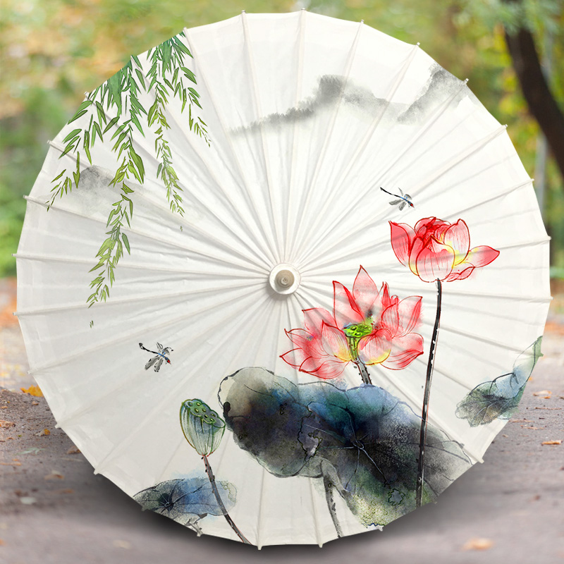 荷花翠绿色莲叶油纸伞中国古风装饰吊顶汉服舞蹈防晒防雨实用