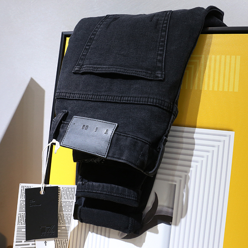 春夏原创设计师 不粘毛怀旧黑色 男生修身小脚裤弹力百搭牛仔裤子