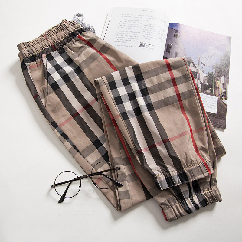 格子裤女2021春秋英伦防晒复古宽松休闲九分社会潮牌小脚哈伦裤潮