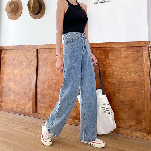 Fleece wide-leg jeans women's straight loose 2020 autumn and winter new slim and versatile high-waisted drape mopping trousers Fleece wide-leg jeans women's straight loose 2020 autumn and winter new slim and versatile high-waisted drape mopping trousers