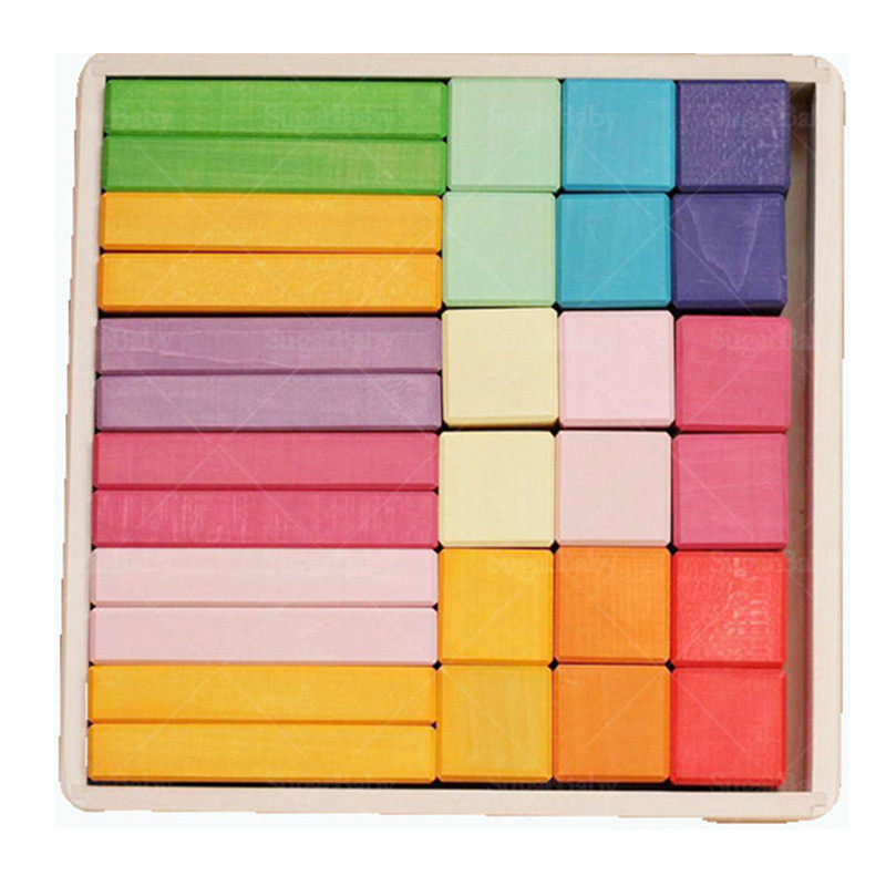 俄罗斯skandico手工木制彩虹方块木条积木建构拼搭塑料积木