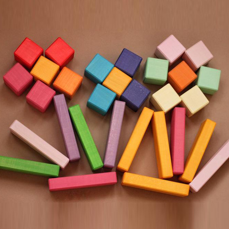 俄罗斯进口skandico手工木制彩虹方块积木拼搭正方形塑料积木