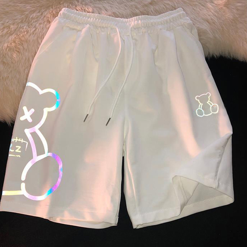 小熊篮球短裤男夏季外穿潮牌宽松沙滩裤运动高街薄款休闲五分裤子