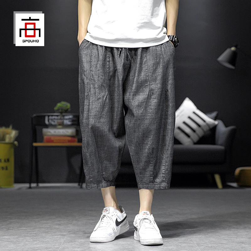 冰丝牛仔短裤男夏季薄款宽松韩版潮流阔腿七分裤胖子大码ins7分裤