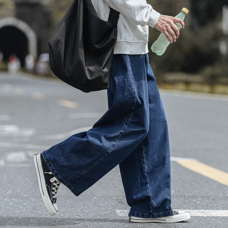 日系阔腿牛仔裤男直筒宽松潮牌拖地休闲裤子夏季薄款大码长裤男款