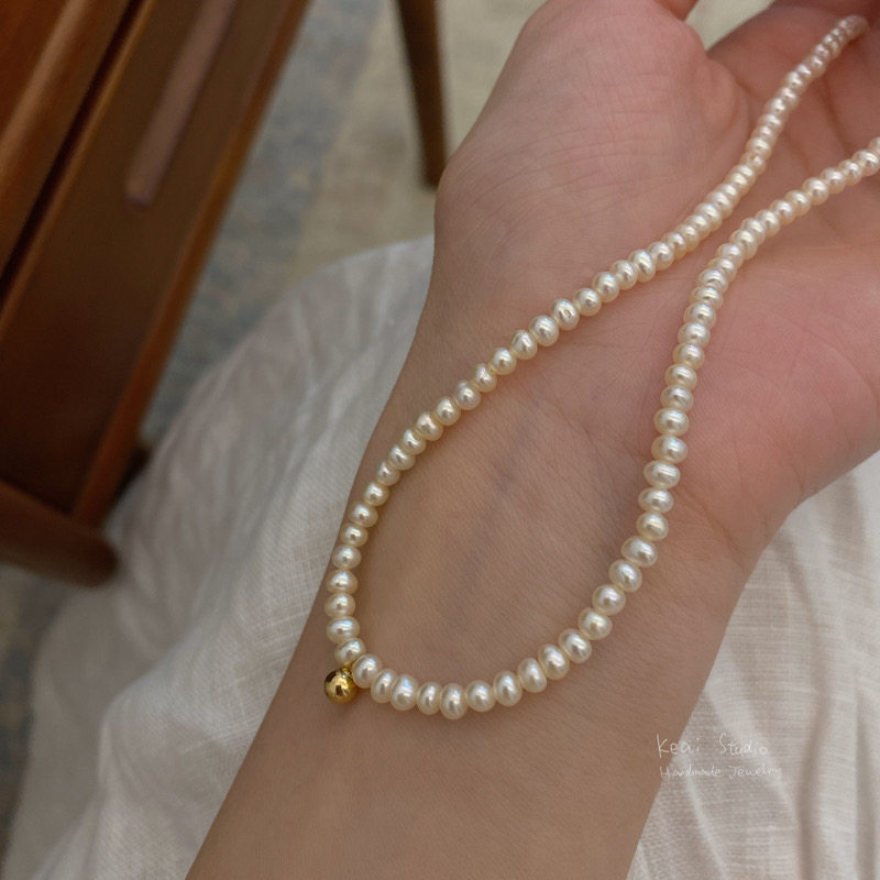 keai钟楚曦同款项链金豆choker天然珍珠复古14k项链