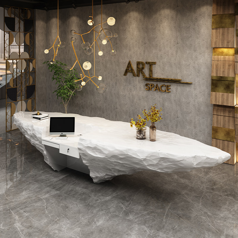 创意异形艺术艺术玻璃玻璃钢烤漆前台收银台酒店大堂接待台