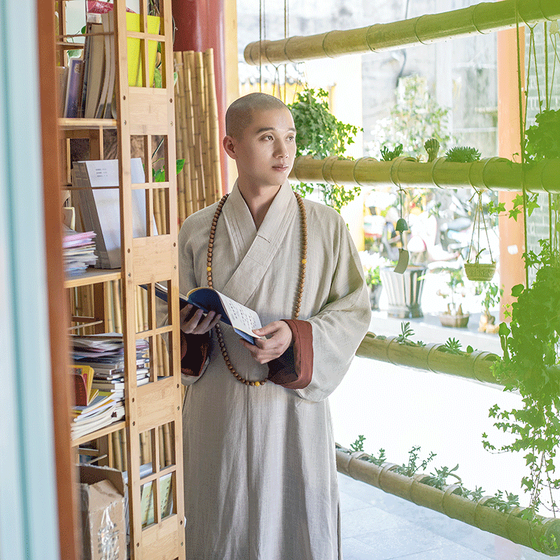 和尚服僧衣僧袍传统木兰色 梵林僧服大褂男春夏韩国麻长褂长袍长衫