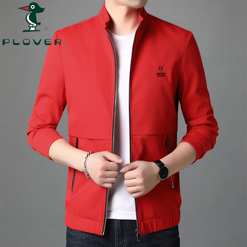 啄木鸟红色夹克男士本命年外套春装中年立领衣服薄款休闲潮流夹克