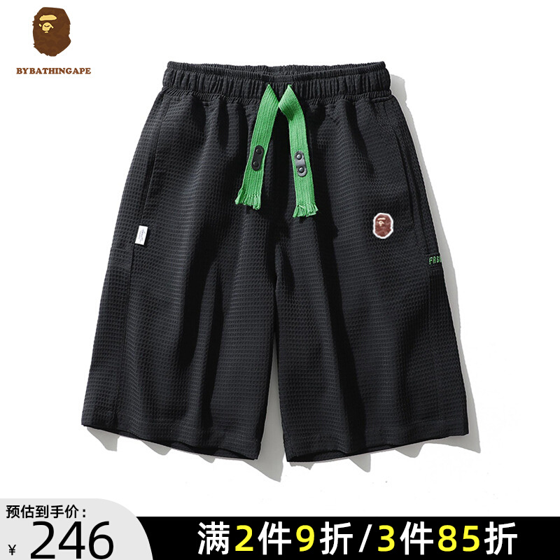 BAPE ROCKY休闲短裤男夏季薄款华夫格五分裤宽松运动裤子潮流男装