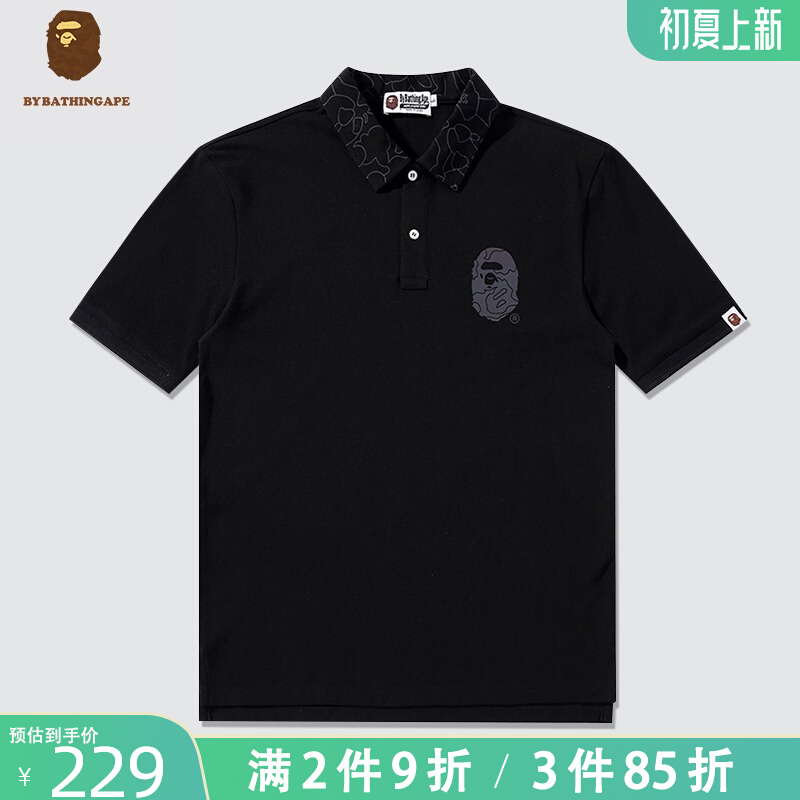 BAPE ROCKY潮牌短袖T恤男士翻领polo衫长袖休闲宽松纯棉大码体恤