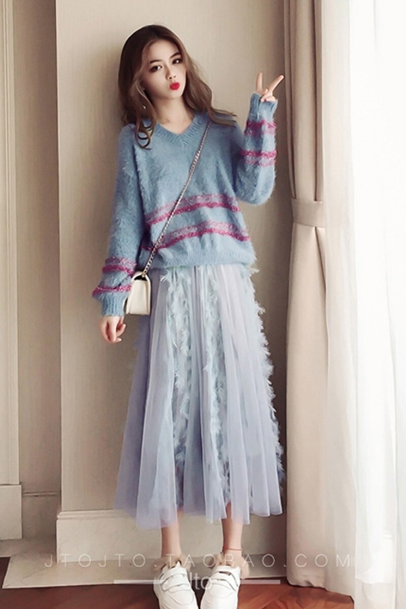 大码女装泫雅风裙子ins套装超仙毛衣两件套胖妹妹mm秋冬装显瘦