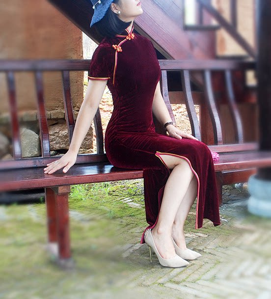 2022春秋旗袍长款金丝绒修身旗袍包边复古妈妈旗袍优雅高贵大码女