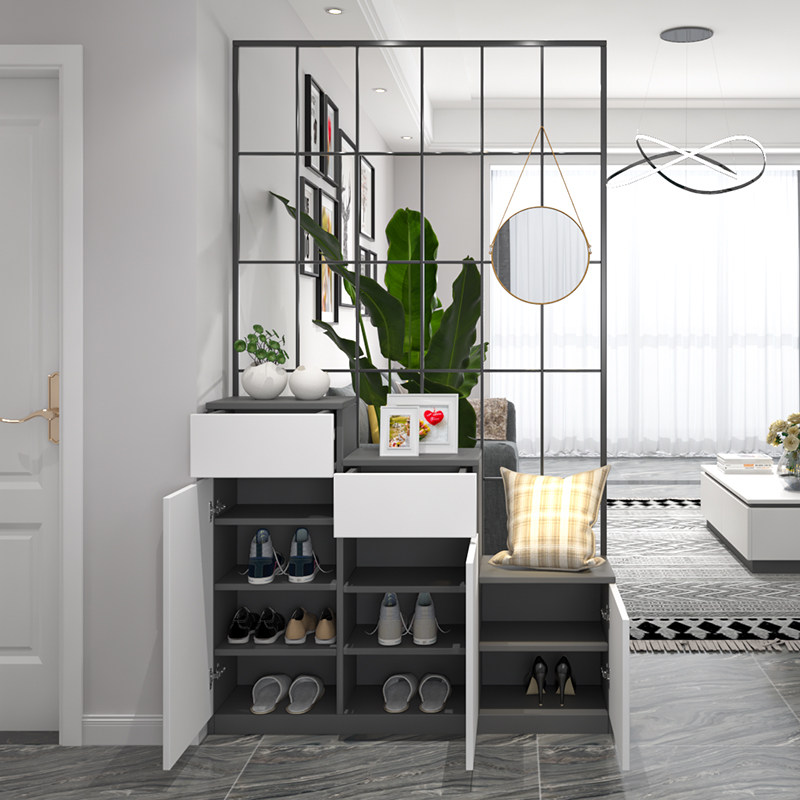 进门玄关柜置物架客厅屏风隔断柜现代简约小户型餐厅铁艺间厅柜子