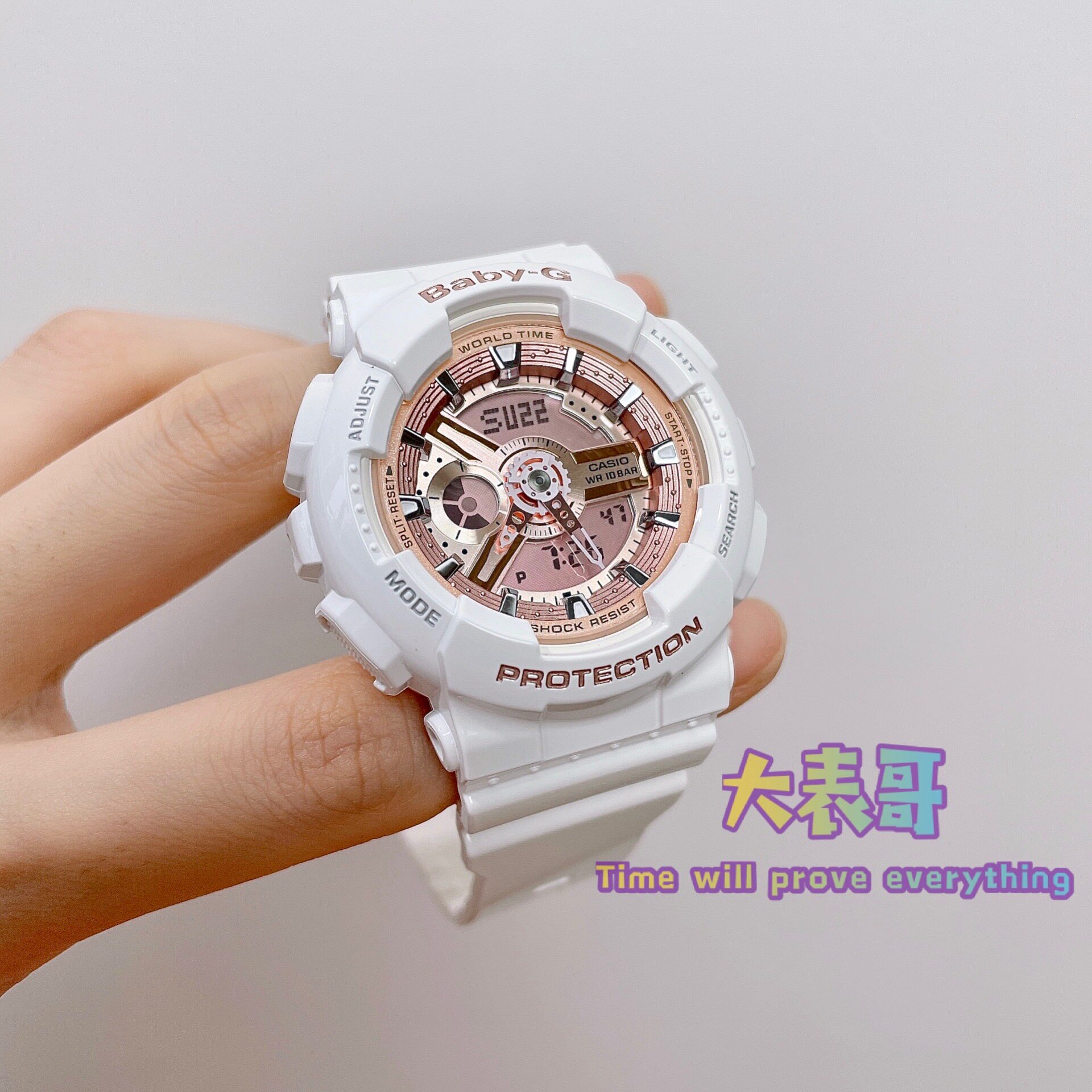casio卡西欧手表baby-g白金白彩虹亮面耐脏女ba-112-7a日韩腕表