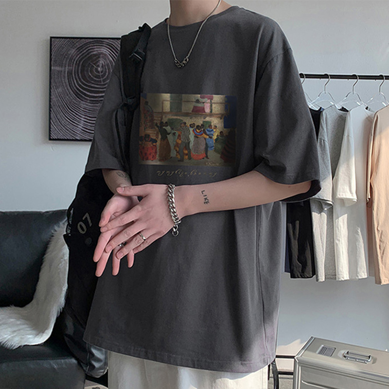 短袖t恤男夏设计感小众oversize国潮体恤重磅纯棉欧美高街上衣服