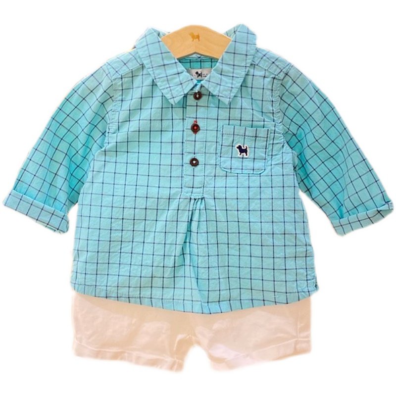 打折bluedog蓝狗韩国童装代购春款男童纯棉格子套装