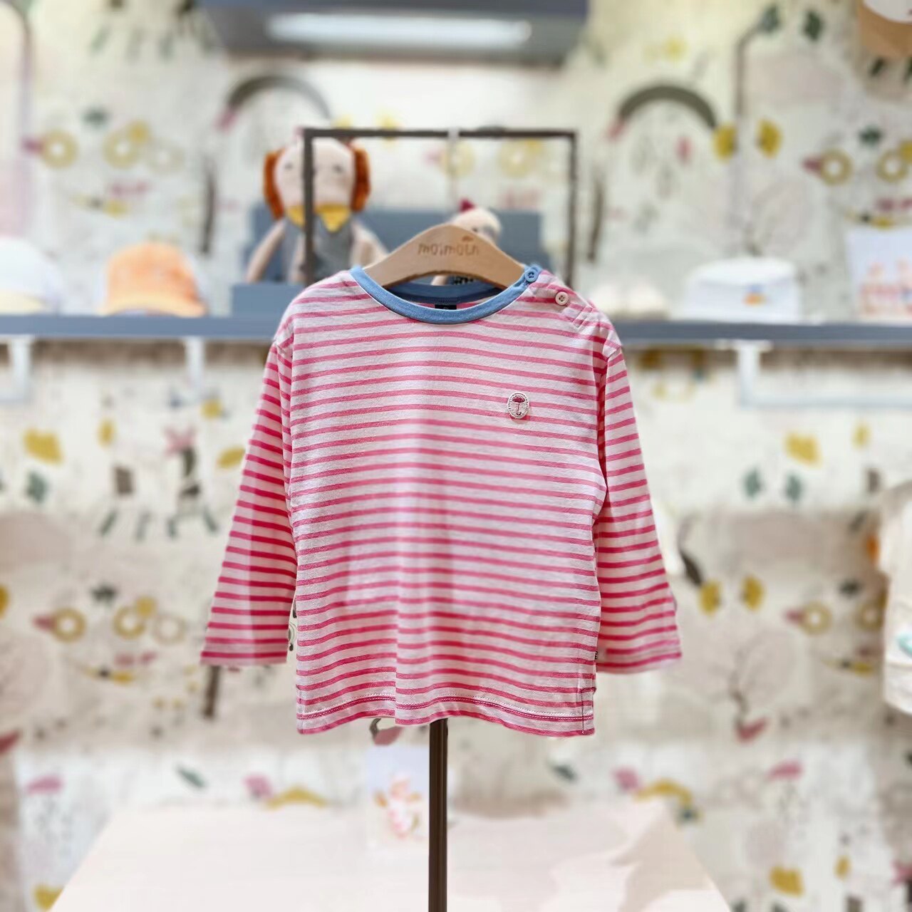 现moimoln小云朵韩国童装代购2022秋儿童百搭柔软舒适条纹t恤b91p