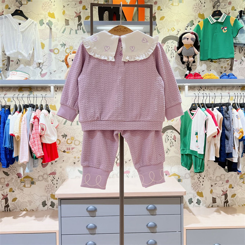 moimoln小云朵韩国童装代购2023秋款女童洋气花边套装