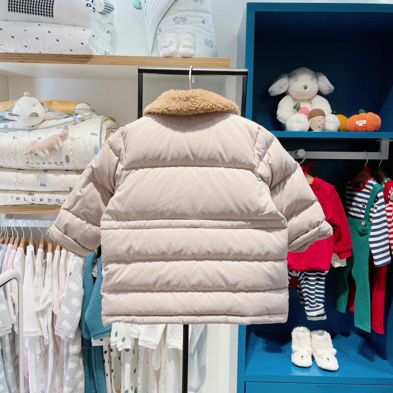 打折bluedog蓝狗韩国童装代购儿童纯色休闲翻领羽绒服