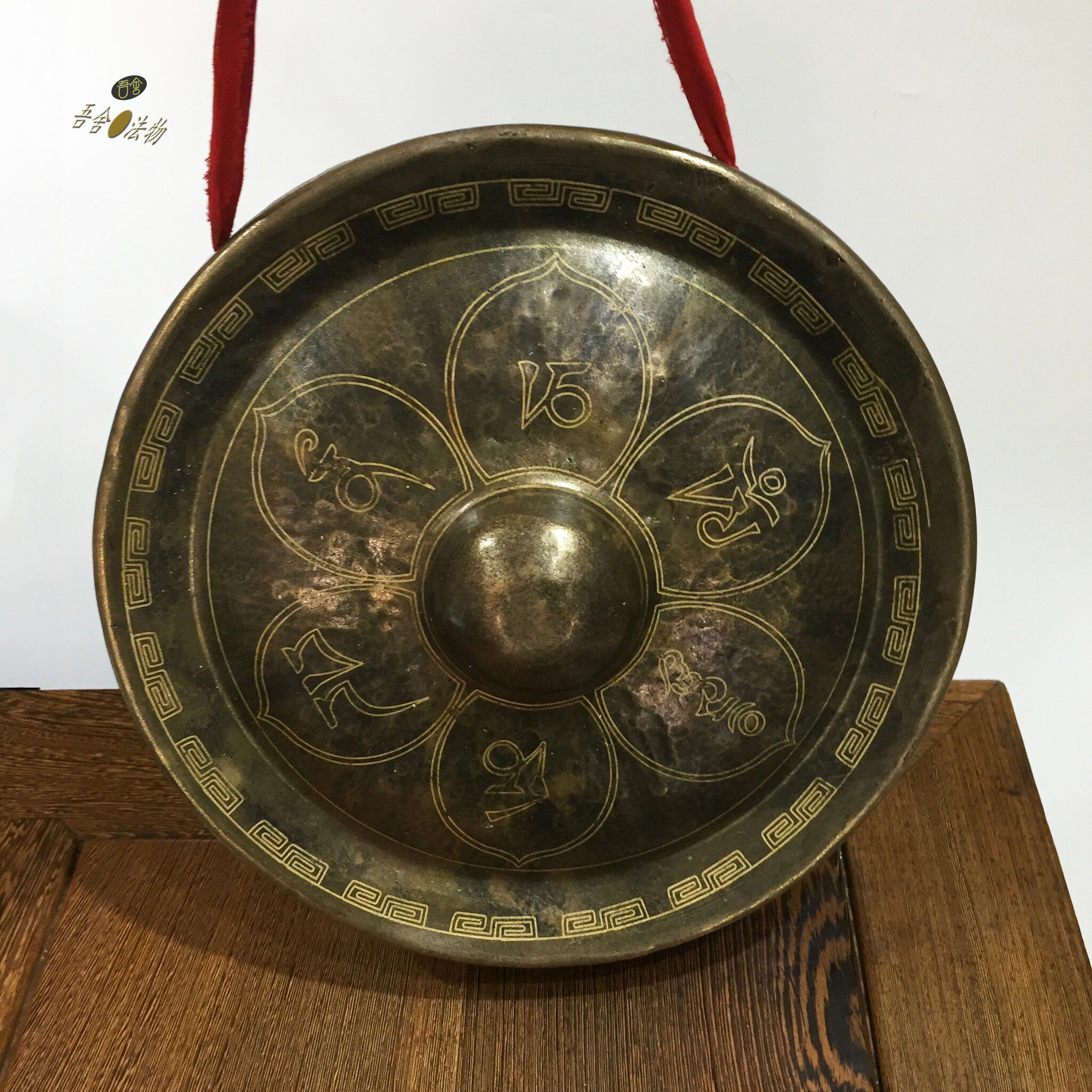 铜锣纯铜包锣六真言手锣30公分手工青铜道家用品手锣