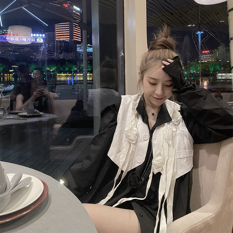 韩笑mia2020秋装新款衬衫裙女中长暗黑风衬衣裙衬衫