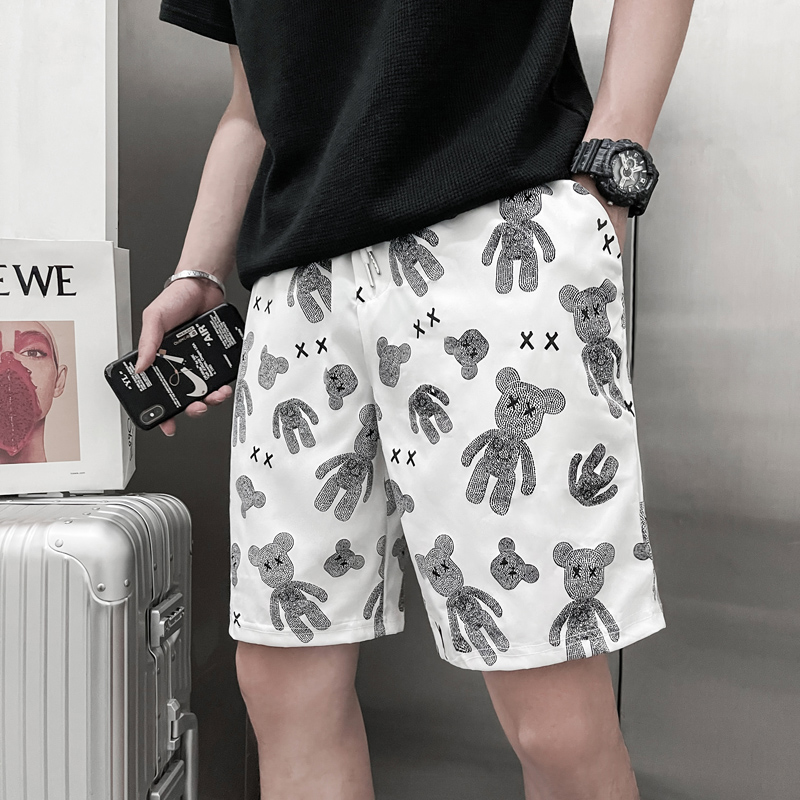 短裤男士夏季装薄款2022新款潮牌小熊五分潮流休闲沙滩大裤衩外穿