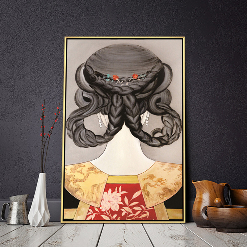新中式民族风韵味样板展厅挂画服饰装饰画头饰发髻现代装饰画