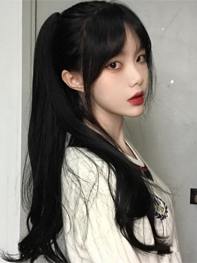 马尾假发长发抓夹款真人发丝自然微卷超轻绑带马尾