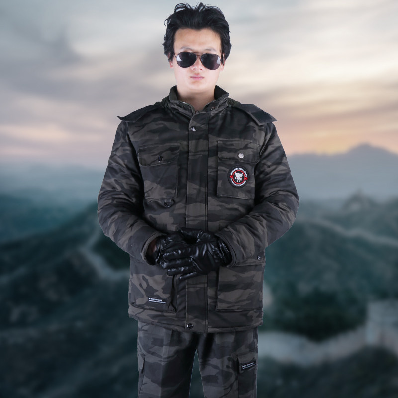 军大衣黑鹰迷彩男女冬季加厚棉袄防风大衣劳保军迷大衣