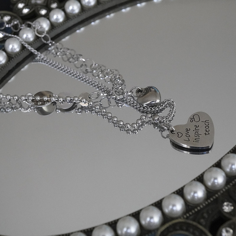 kansai新款爱心混圆拼接项链2条叠戴小众个性项链