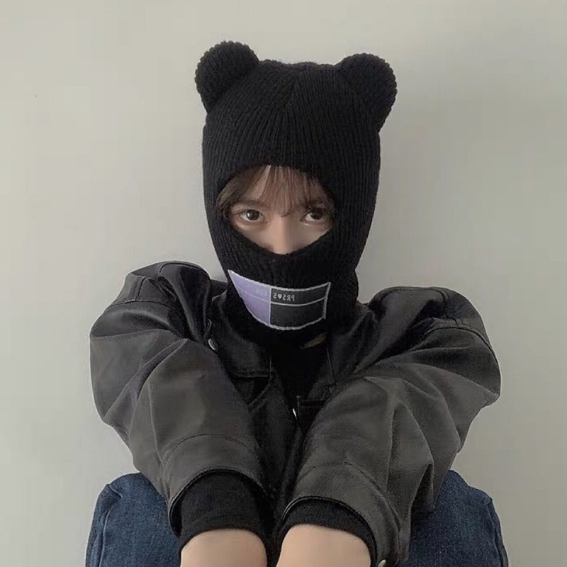 韩国口子姐同款ins搞怪面罩帽子子秋冬天套头帽子