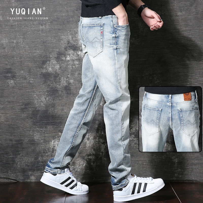 牛仔裤男秋冬季浅色复古潮牌直筒宽松弹力青年高端港风百搭裤子男