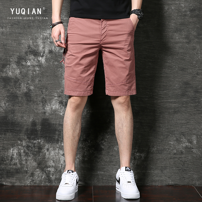 夏季薄款砖红色休闲短裤男外穿宽松直筒沙滩裤潮牌ins工装中裤子