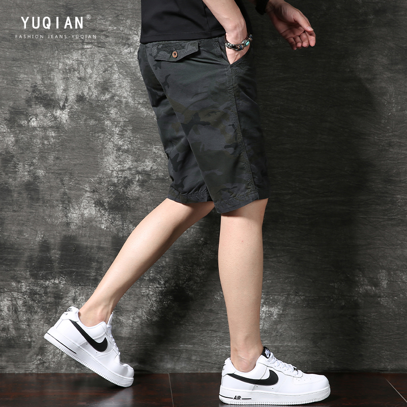 高级感迷彩短裤男夏季新款ins潮牌帅气中裤外穿宽松直筒5分裤休闲
